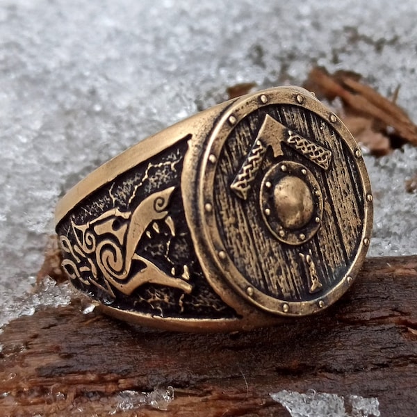 Nordic Signet Viking shield ring Tiwaz rune Norse pagan Jewelry