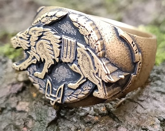 Anillo de lobo del ejército ucraniano, fuerzas especiales, anillos de sello para hombre, regalos militares hechos en Ucrania