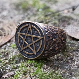 Pierścień z magicznym pentagramem Wiccan | biżuteria czarownic