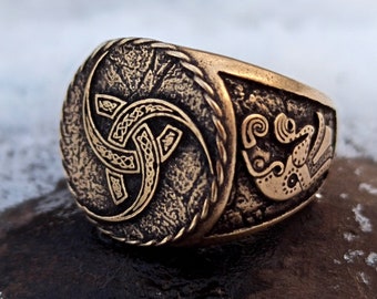Triple horn of Odin ring | Viking jewelry men | Norse raven rings