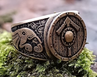 Norse signet ring viking mens jewelry Pagan rune rings for men