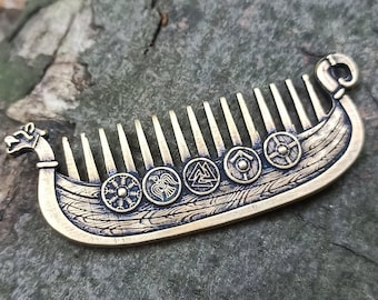 Peigne en métal pour barbe Viking Drakkar | Soins et beauté de moustache sur mesure