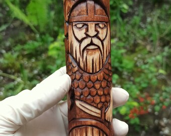 Tyr wood carved figurine | Norse pagan statue | Viking decor