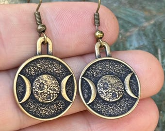 Triple Goddess Moon earrings for women Witchy jewelry Pagan jewelry Witch gifts