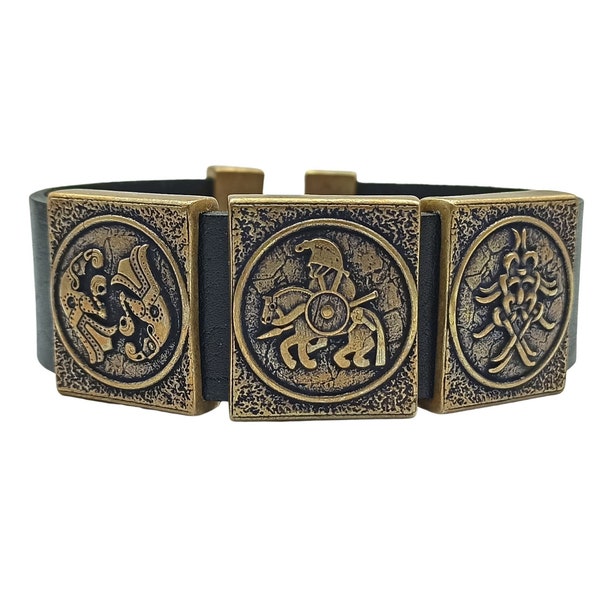 Odin leather wrist cuff bracelet | Viking jewelry men