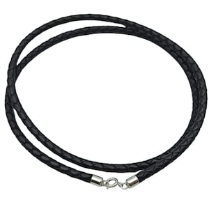 Braided leather cord for pendant plain necklace | black jewelry rope