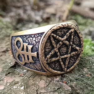 Satanic pentagram ring occult Jewelry leviathan cross