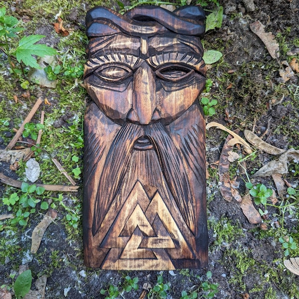 Odin, sculpture sur bois, panneau mural viking, décoration murale nordique