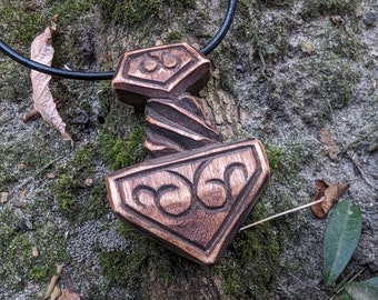 Wooden mjolnir pendant viking necklace Norse pagan jewelry