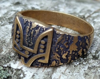 Coat of arms ring Ukrainian army trident jewelry made in Ukraine