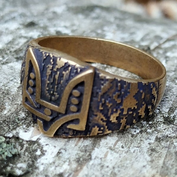 Coat of arms ring Ukrainian army trident jewelry made in Ukraine