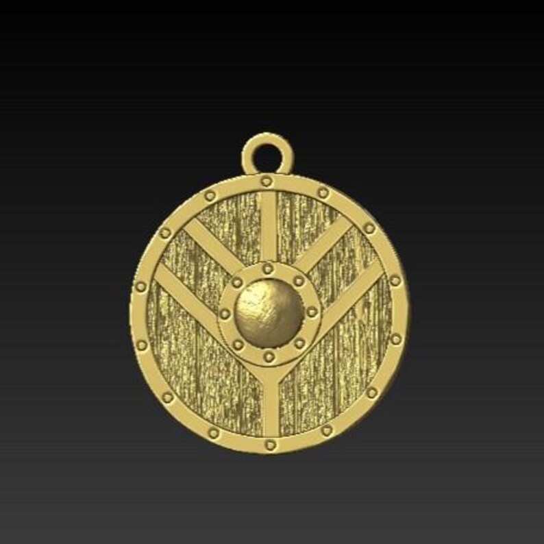 Shield maiden pendant | Viking shield necklace norse jewelry women Gold plated bronze