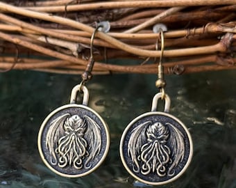Cthulhu statement earrings for women Gothic jewelry Goth gift witchy earrings