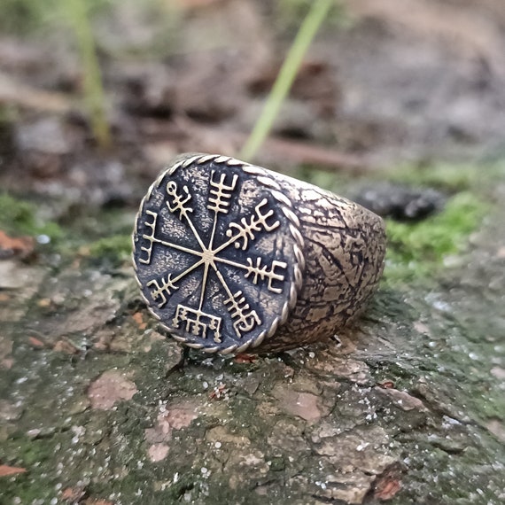 Vegvisir Viking Compass Signet Ring Men Norse Jewelry Etsy