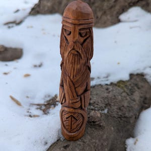Tyr wood carved figurine Norse pagan decor Viking statue
