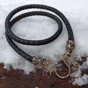 Viking wolf custom norse leather necklace mens jewelry | Geri and Freki