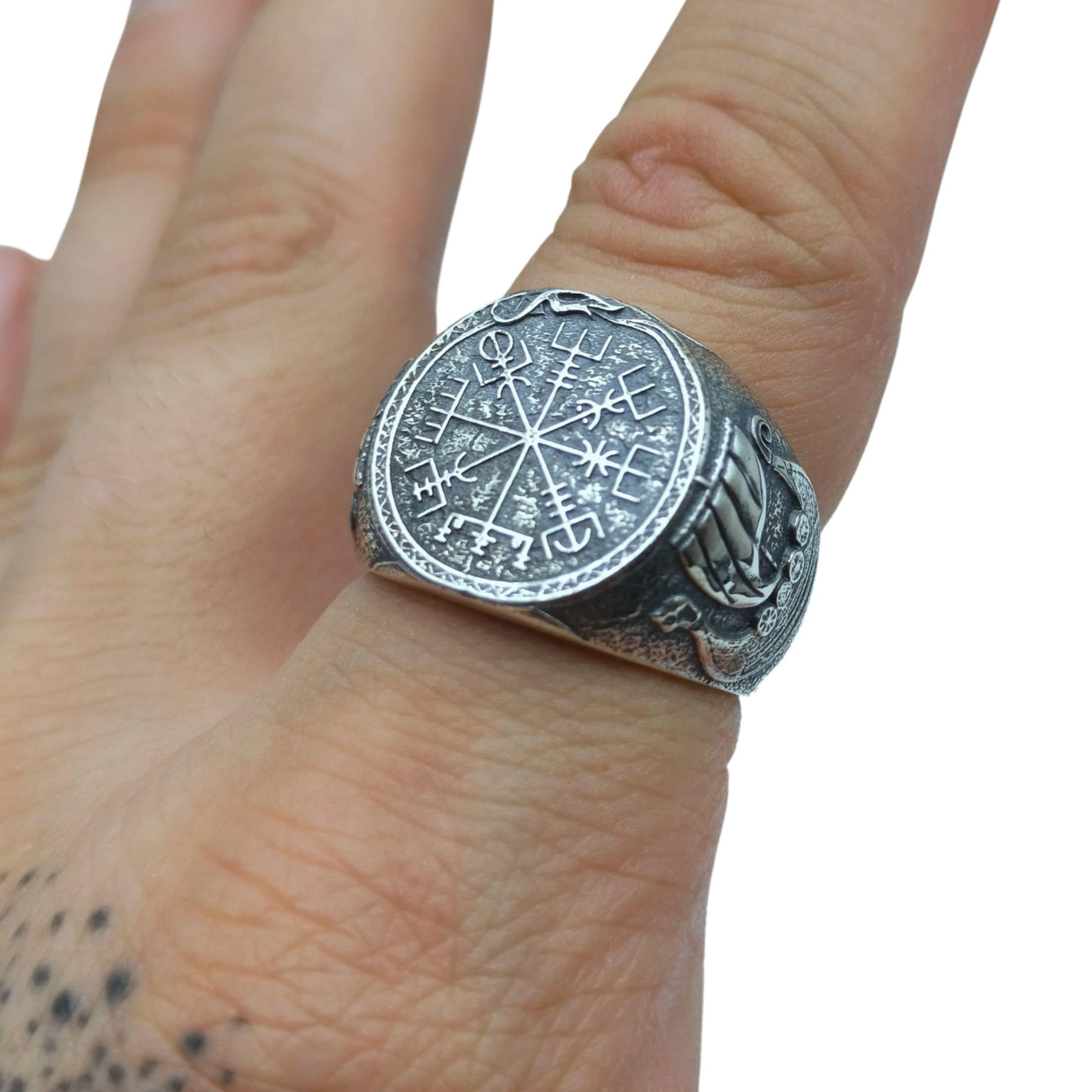 Vegvisir Anillo de brujula nordica vikinga Joyeria pagana nordica Etsy Espana
