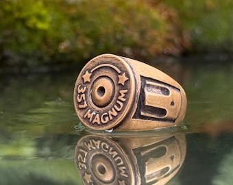 Anillo de sello personalizado 357 Magnum, anillos del oeste, joyería vaquera