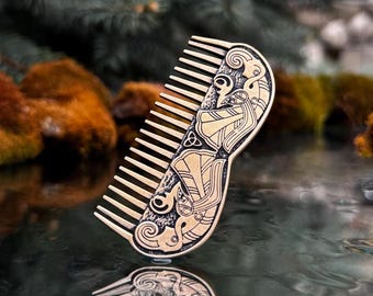 Nordic Mythology Viking beard comb Huginn and Muninn Viking gifts for men Raven jewelry