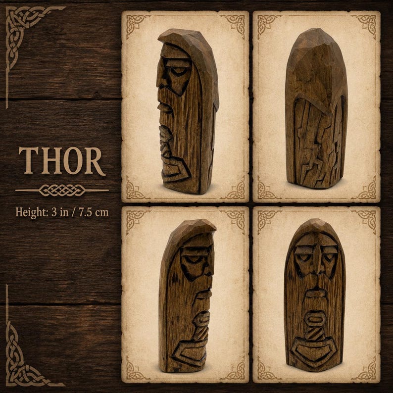 Norse Gods Wood carving Pagan Home Decor Asatru Viking gifts Nordic decor Altar table Thor
