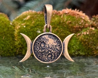 Triple Goddess moon pendant Wiccan jewelry Witchy necklace Pagan gifts Celestial jewelry