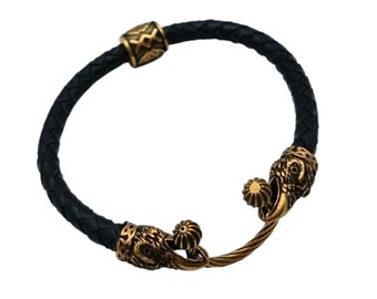 Viking leather bracelet norse wristband runes jewelry
