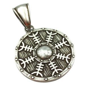 Viking shield Helm of Awe pendant | Norse necklace Silver plating