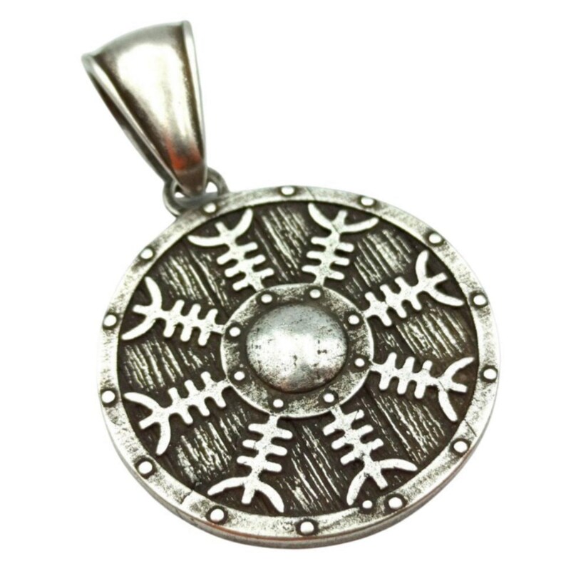 Viking shield Helm of Awe pendant | Norse necklace Silver plating