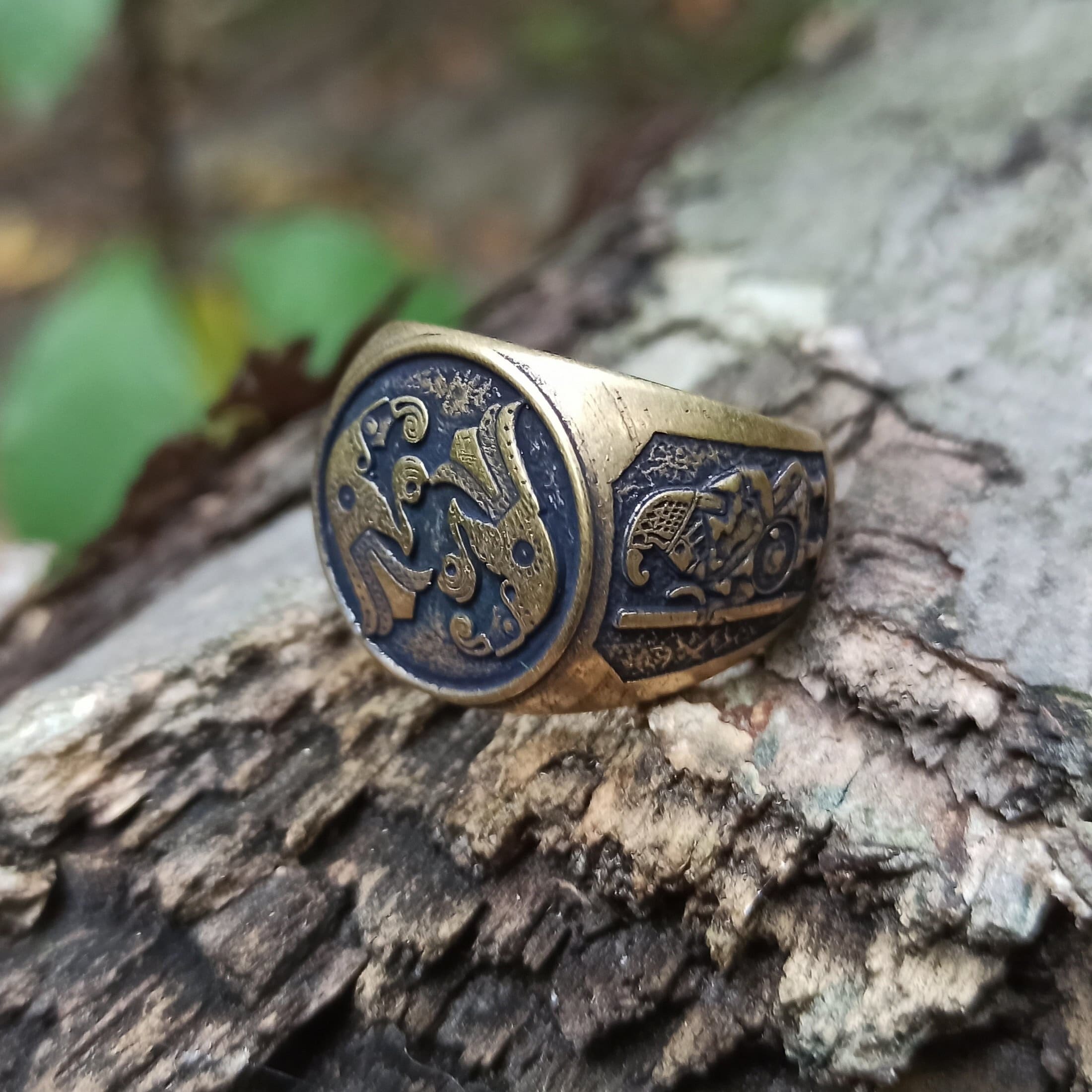 Odin's ravens Bronze Ring, Handmade