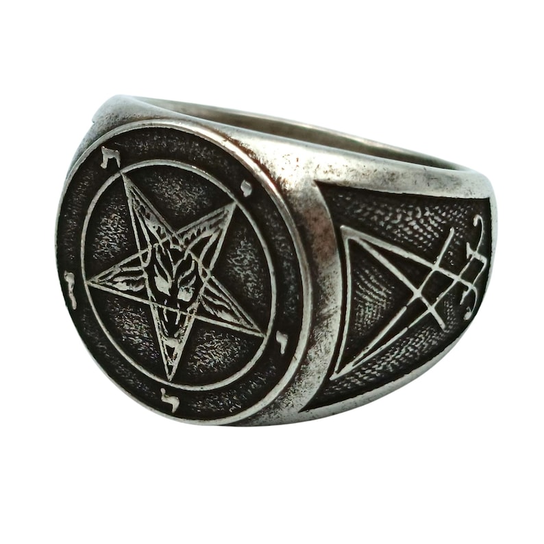 Baphomet Custom Signet Ring Occult Jewelry Goth rings Witchcraft jewelry Silver plated bronze