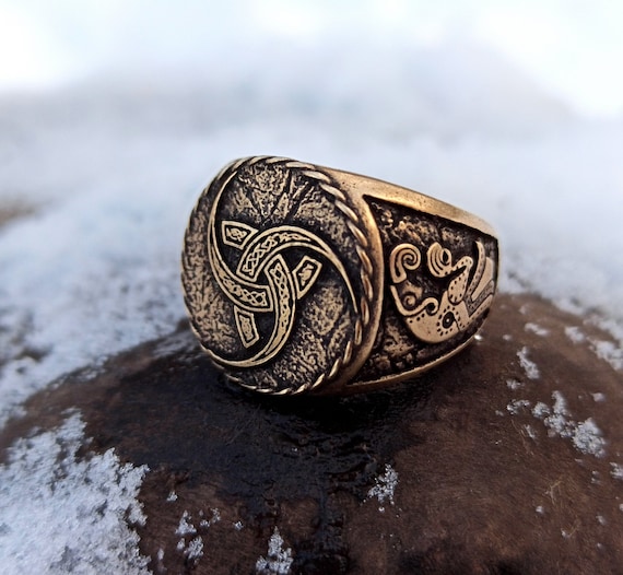 Triple Horn of Odin Ring Viking Jewelry Men Norse Raven Rings