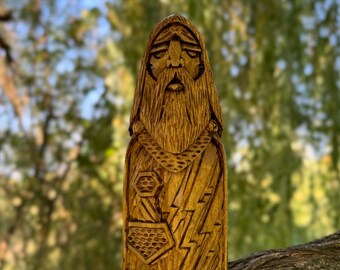 Thor wooden figurine Norse Pagan decor wood sculpture Viking gifts Altar decor