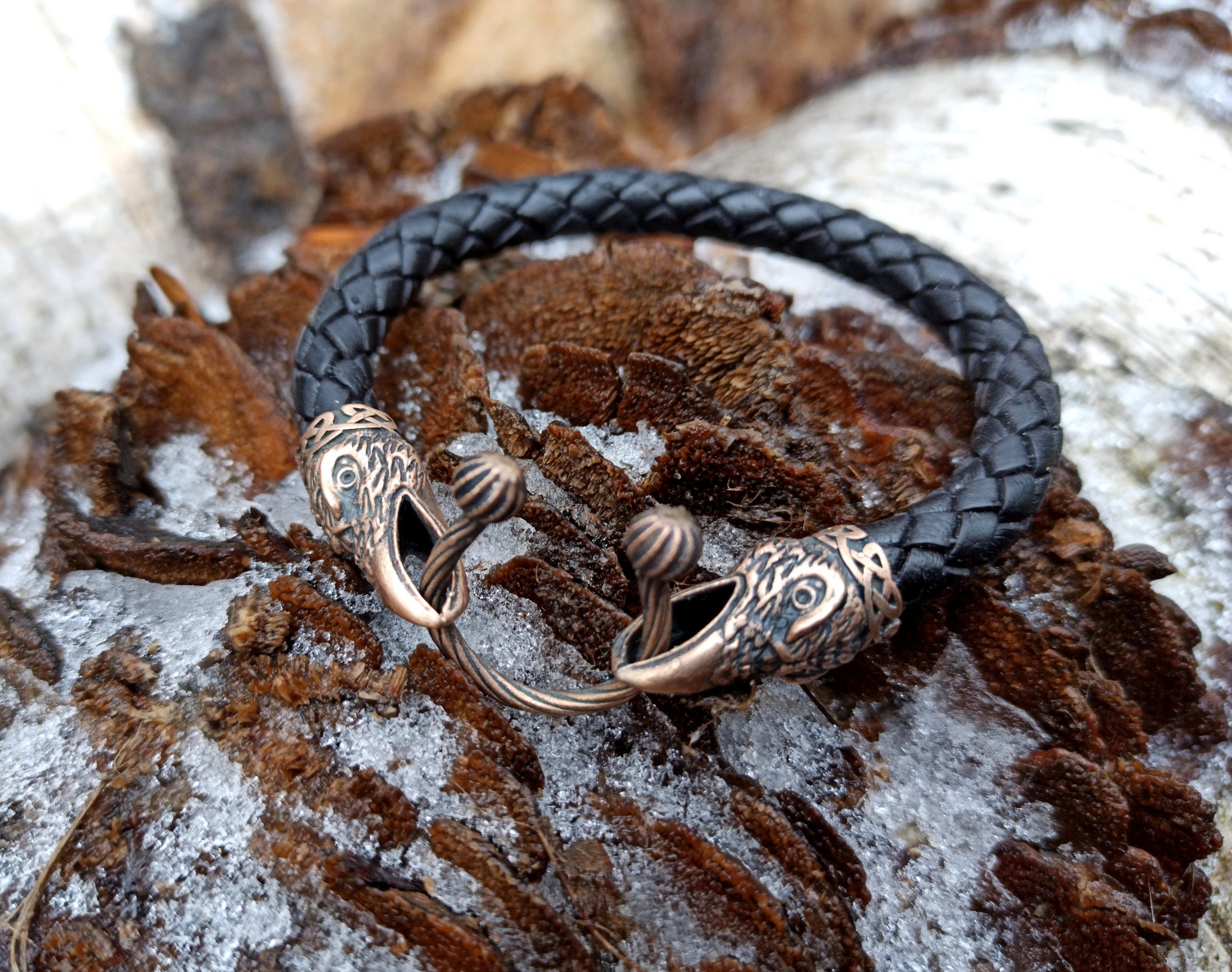 Viking Raven Leather Bracelet | Norse Jewelry for Men