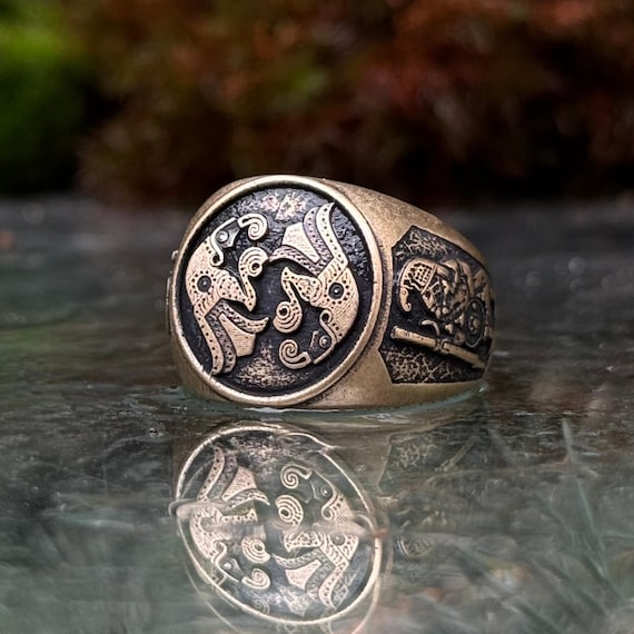 Raven ring Viking jewelry signet rings for men Norse mythology Ancient jewelry