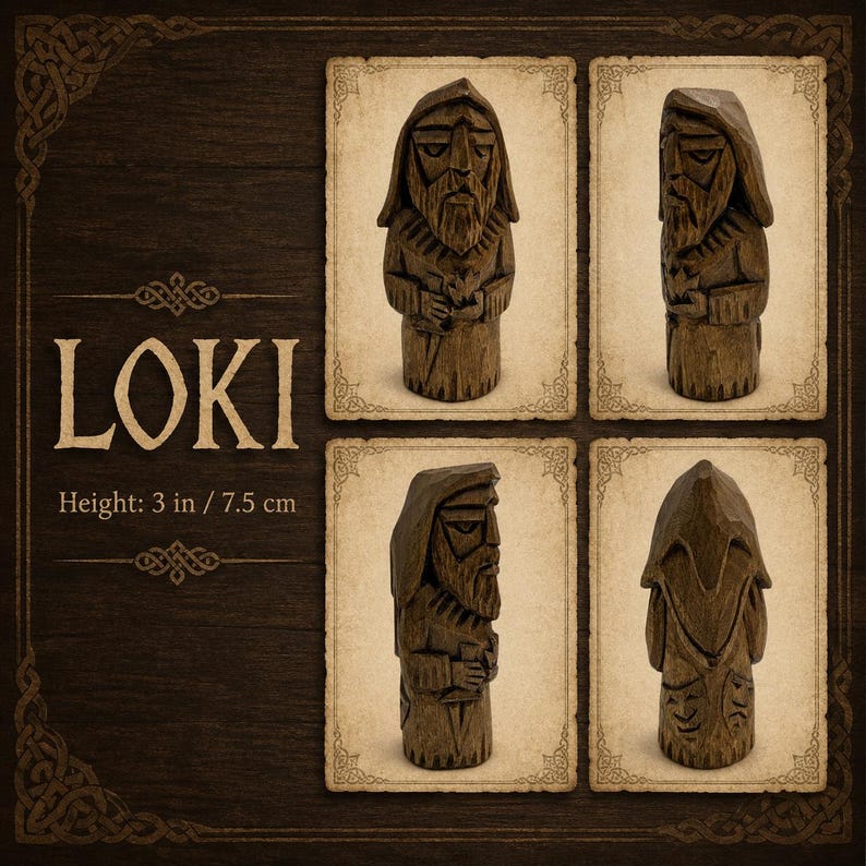 Norse Gods Wood carving Pagan Home Decor Asatru Viking gifts Nordic decor Altar table Loki