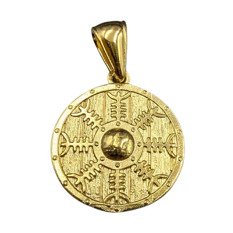 Viking shield Helm of Awe pendant | Norse necklace Gold plating
