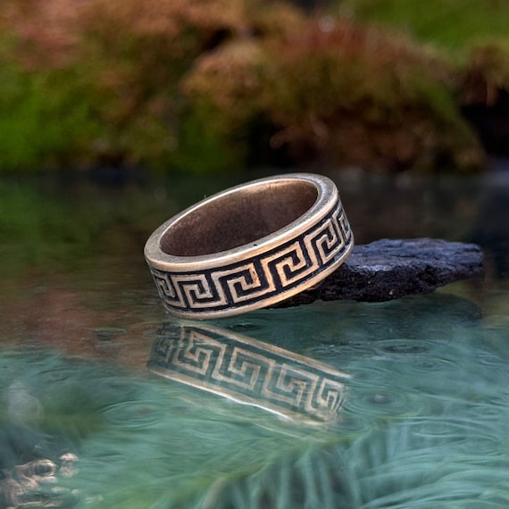Greek key band ring Ancient jewelry Labyrinth custom rings Protection jewelry