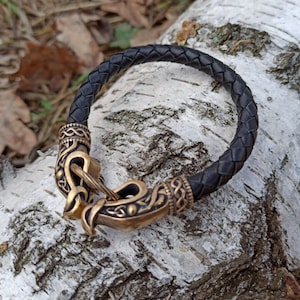 Viking dragon leather bracelet | Norse warrior wristband