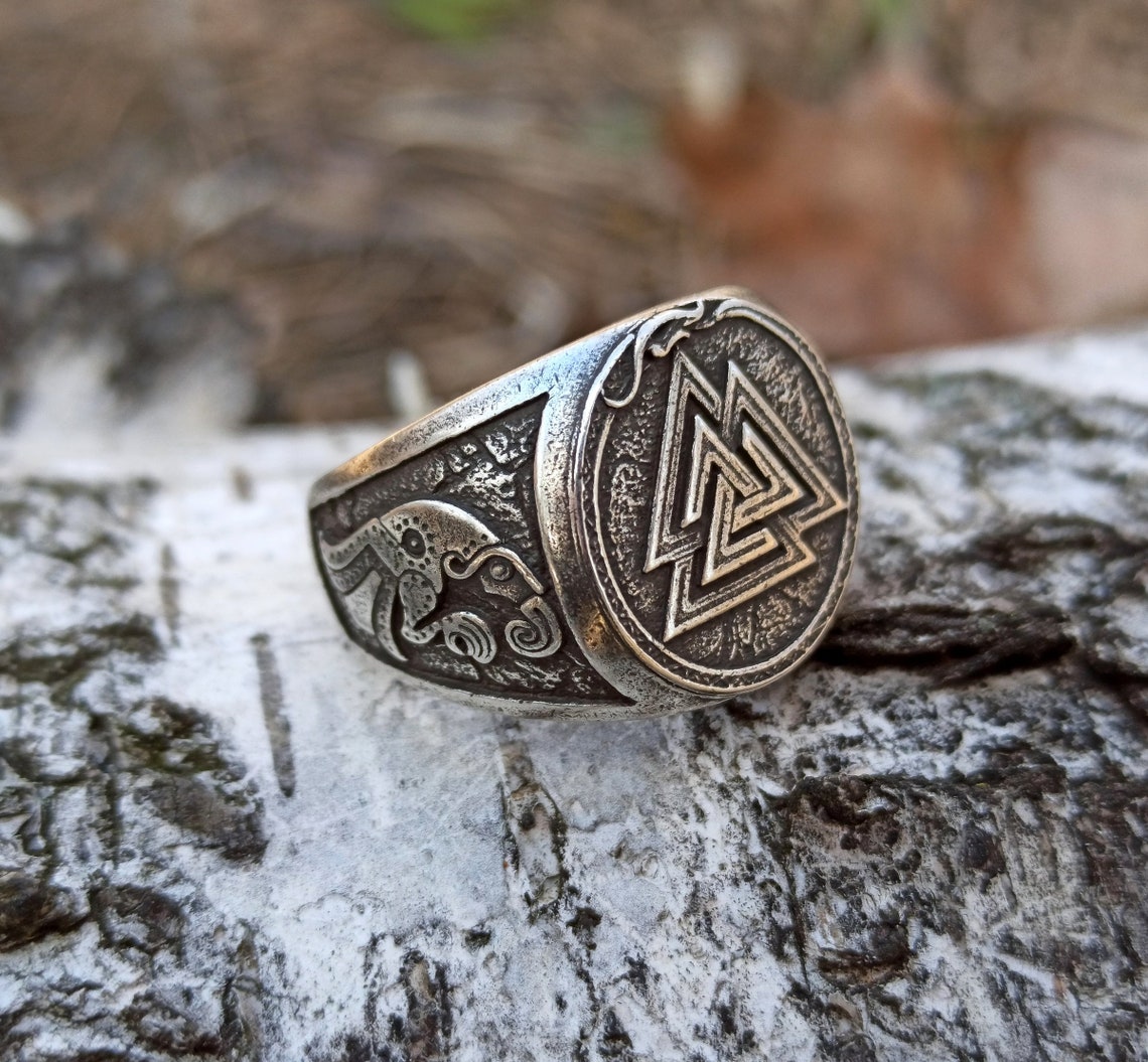 Valknut raven signet ring Viking Norse jewelry men | Etsy