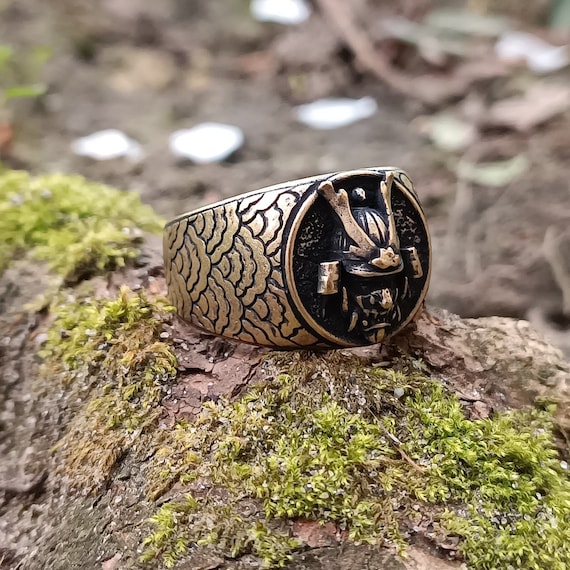 Samurai Helmet Mask Signet Ring Japanese Mythology Jewelry Men