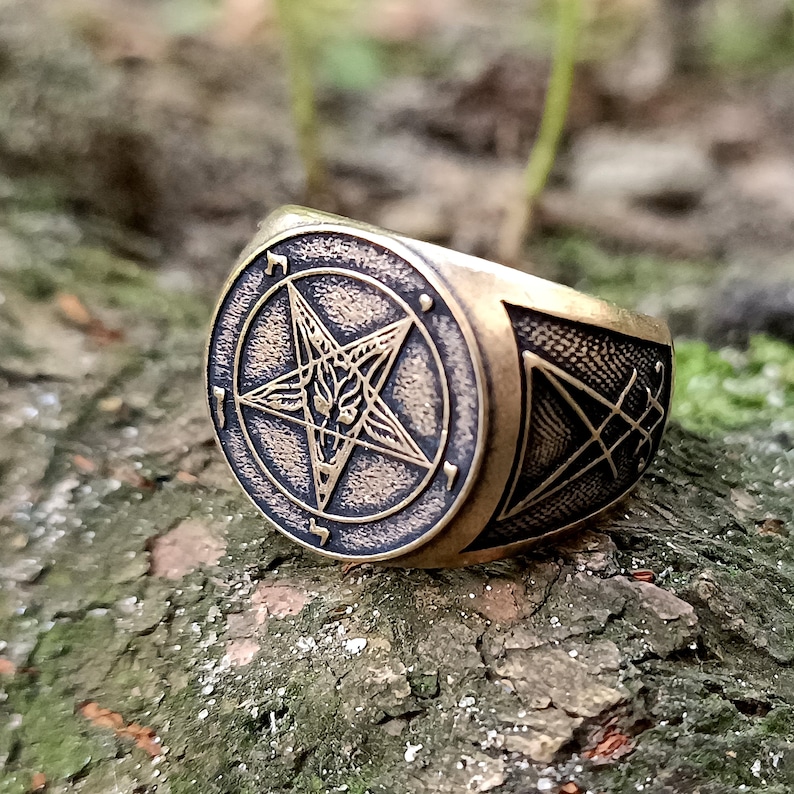 Baphomet Custom Signet Ring Occult Jewelry Goth rings Witchcraft jewelry image 1