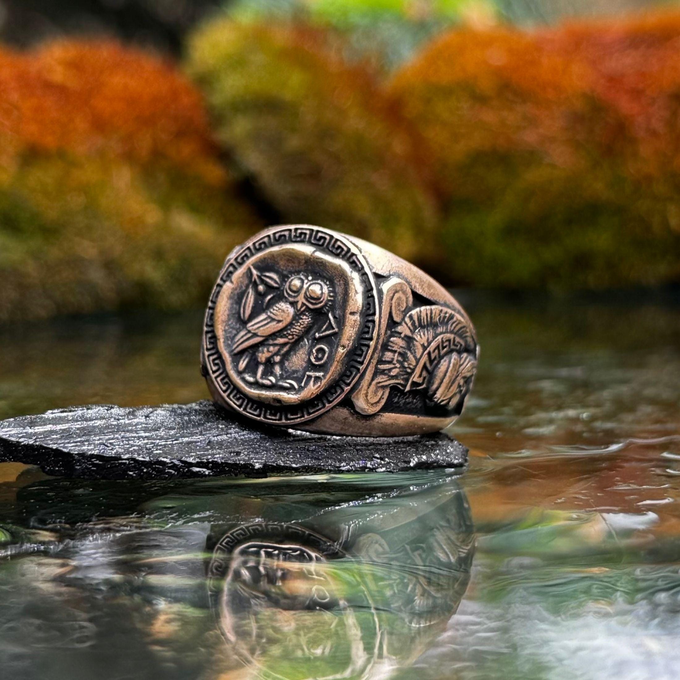Owl of Athena ring Hellenic Pagan jewelry Signet rings Greek mythology gift