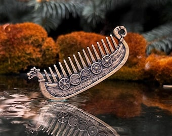 Viking ship Beard comb EDC Nordic jewelry Viking Gifts for Him