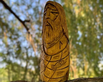 Statua in legno Njord, decorazione pagana norrena, regali vichinghi, scultura in legno, decorazione per altare