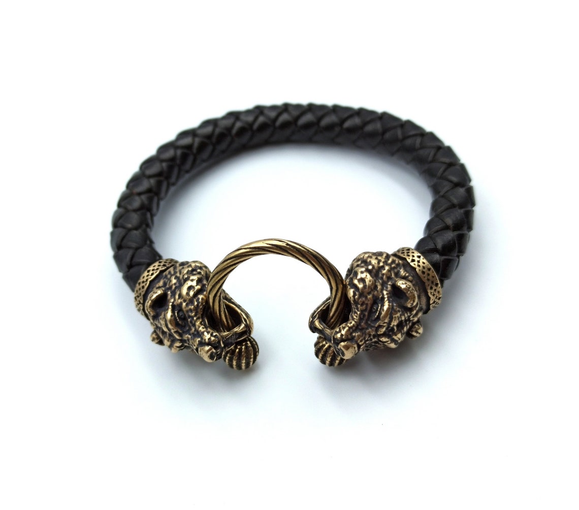 Bear Custom Leather Bracelet Viking Cuff Jewelry for Men - Etsy