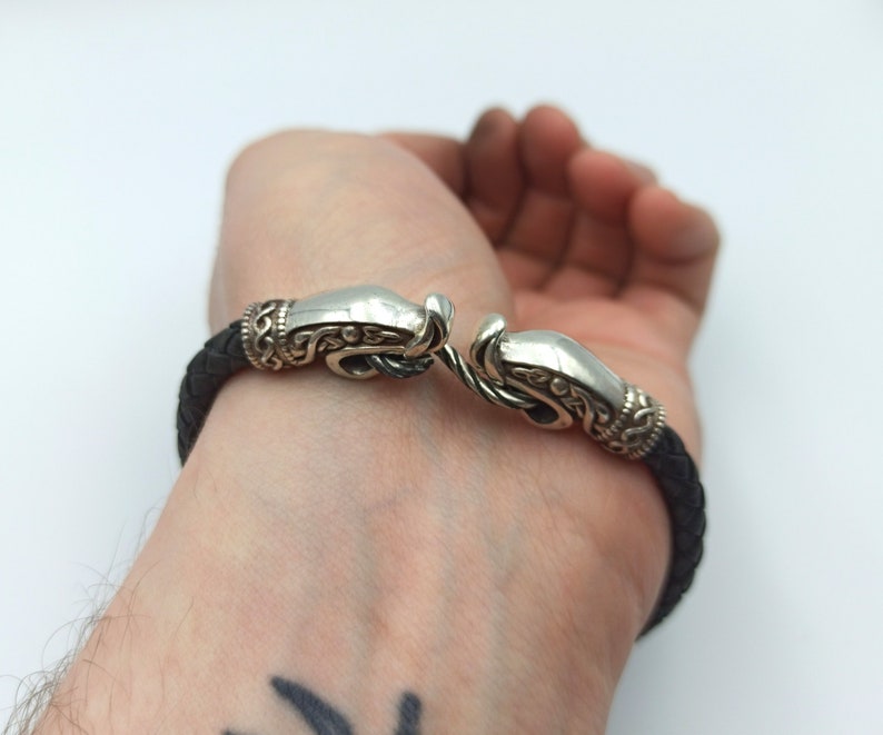 Norse Dragon Leather Bracelet Viking Jewelry Etsy
