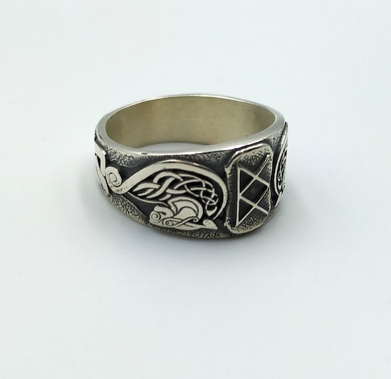 Viking Valkyrie 925 Sterling Silver Signet Ring Ancient Pagan Symbol Statement Rings Wiccan Scandinavian Norse Mythology Jewelry Gifts For Men Women Handmade 
