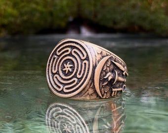 Hecate ring greek goddess mythology jewelry | Moon pagan witch ring