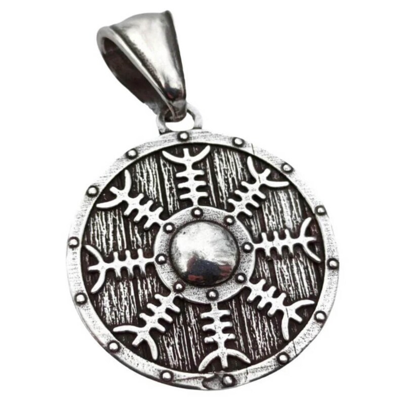 Viking shield Helm of Awe pendant | Norse necklace Silver 925
