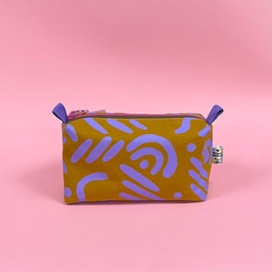 Versatile Boxy Pouch for Travel & Accessories | Purple and Mustard Abstract Print Travel Bag | Toiletry Boxy Pouch